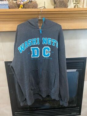 Washington DC Full Zip-Up Hoodie - Charcoal with Teal Lettering Men’s Large
